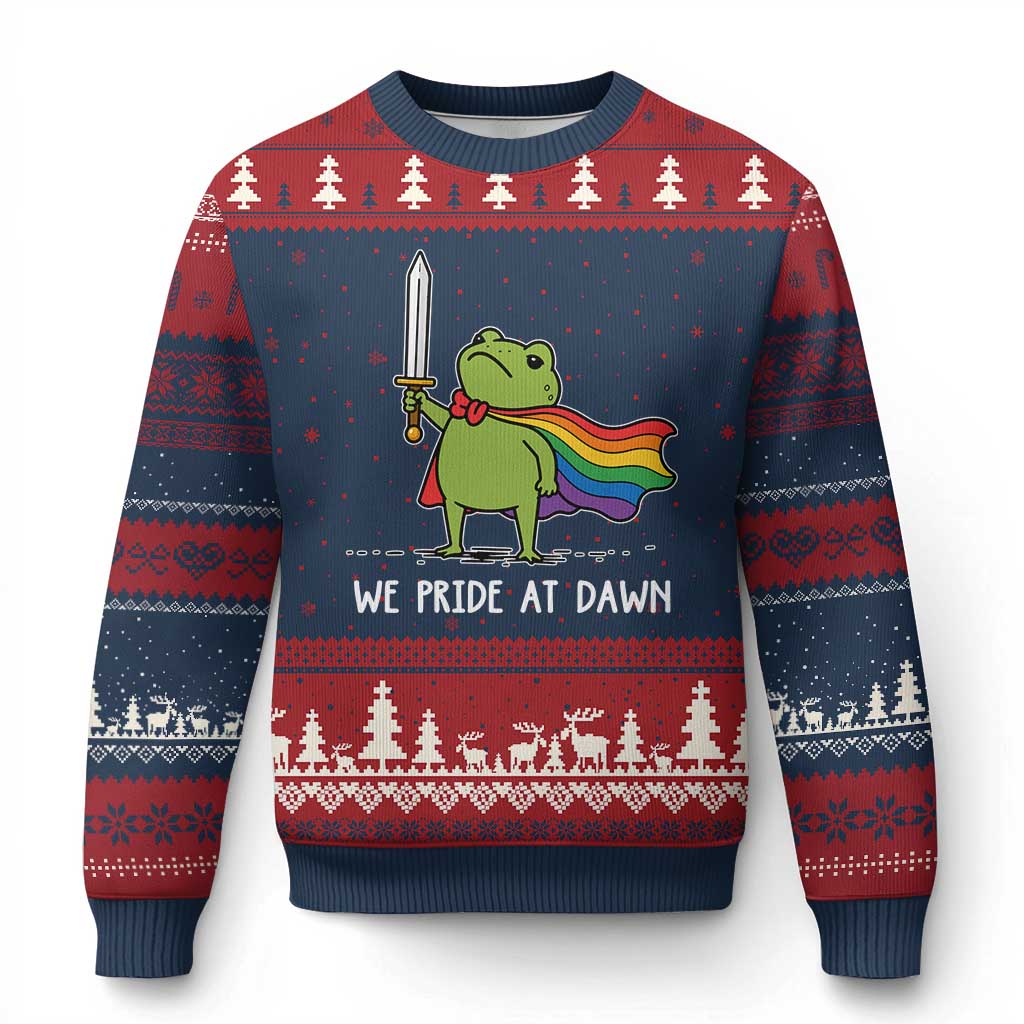 We Pride At Dawn Ugly Christmas Sweater Funny LGBT Frog Rainbow Pride Month