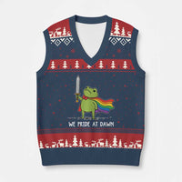 We Pride At Dawn V-Neck Knit Sweater Vest Funny LGBT Frog Rainbow Pride Month