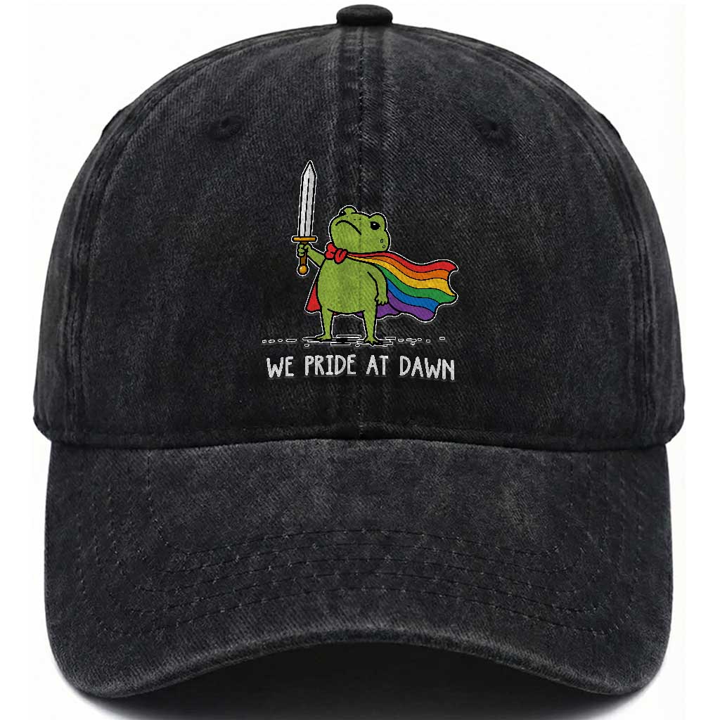 We Pride At Dawn Washed Cotton Baseball Cap Funny LGBT Frog Rainbow Pride Month