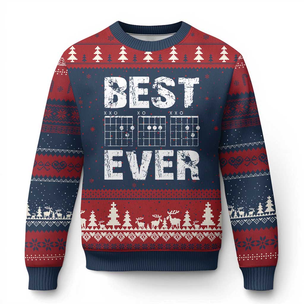 Guitar Father Ugly Christmas Sweater Funny Best Dad Ever D A D Chord Gifts Guitarist Papa