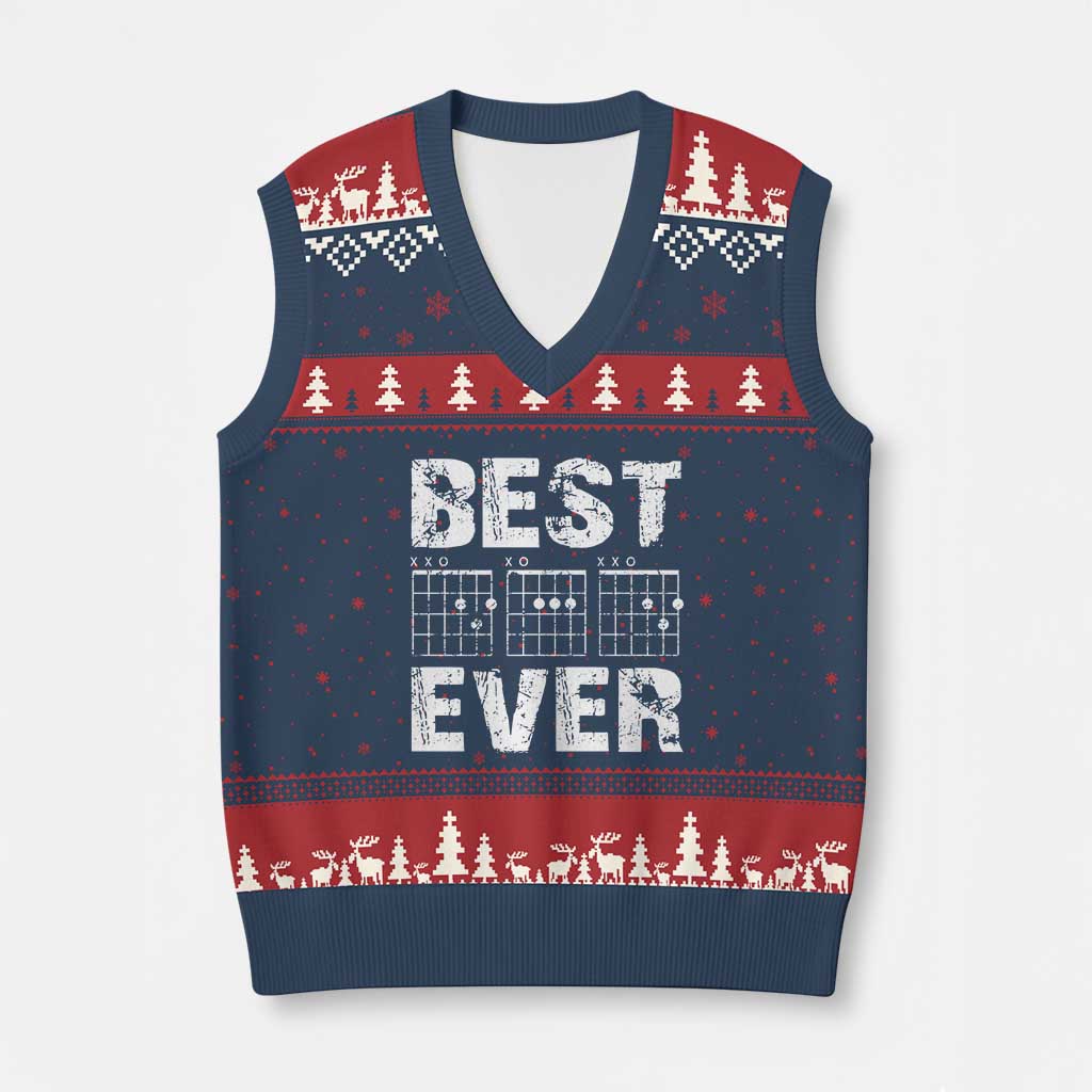 Guitar Father V-Neck Knit Sweater Vest Funny Best Dad Ever D A D Chord Gifts Guitarist Papa