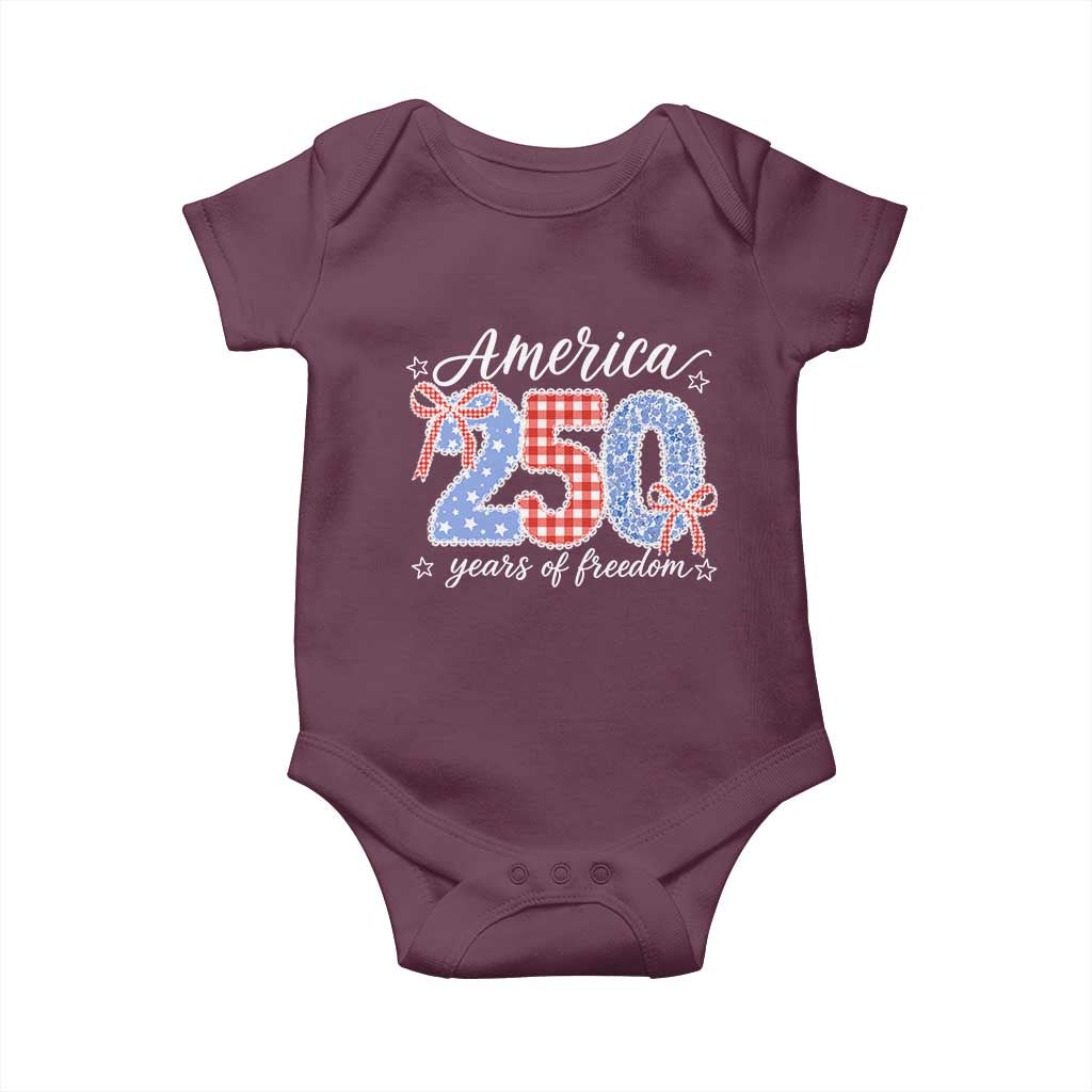 Girly America 250 Years Of Freedom Baby Onesie 4th of July Coquette Bow