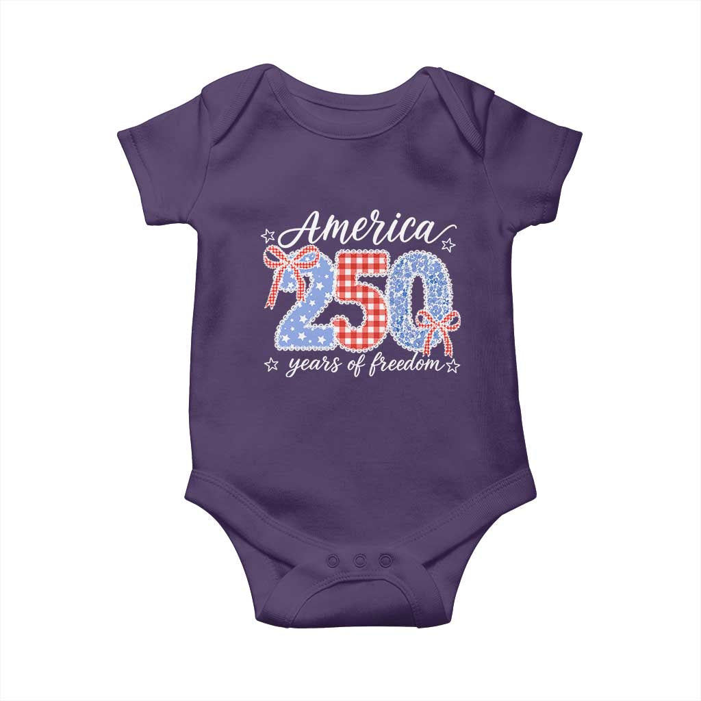Girly America 250 Years Of Freedom Baby Onesie 4th of July Coquette Bow