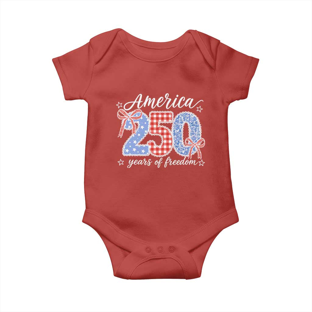 Girly America 250 Years Of Freedom Baby Onesie 4th of July Coquette Bow
