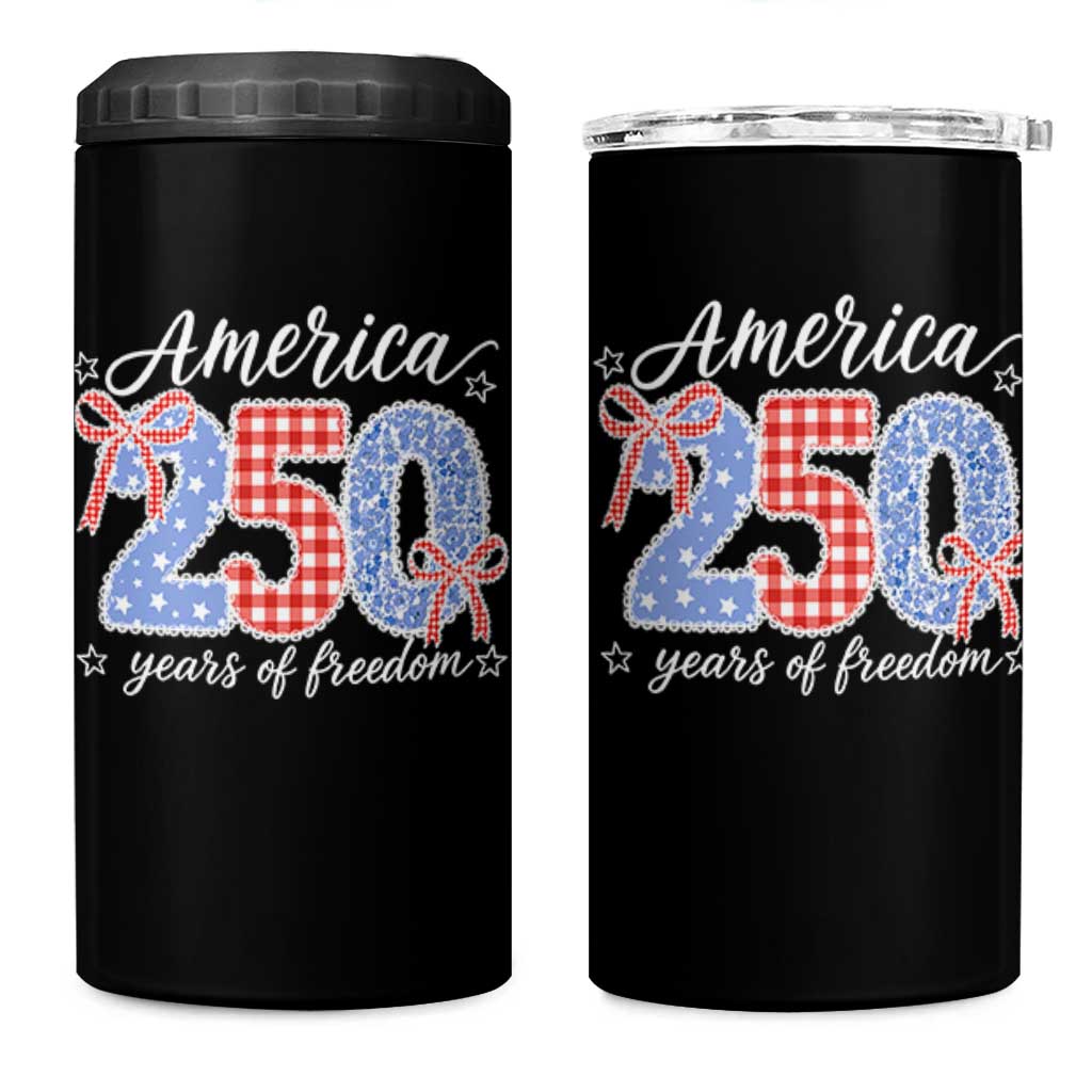 Girly America 250 Years Of Freedom 4 in 1 Can Cooler Tumbler 4th of July Coquette Bow