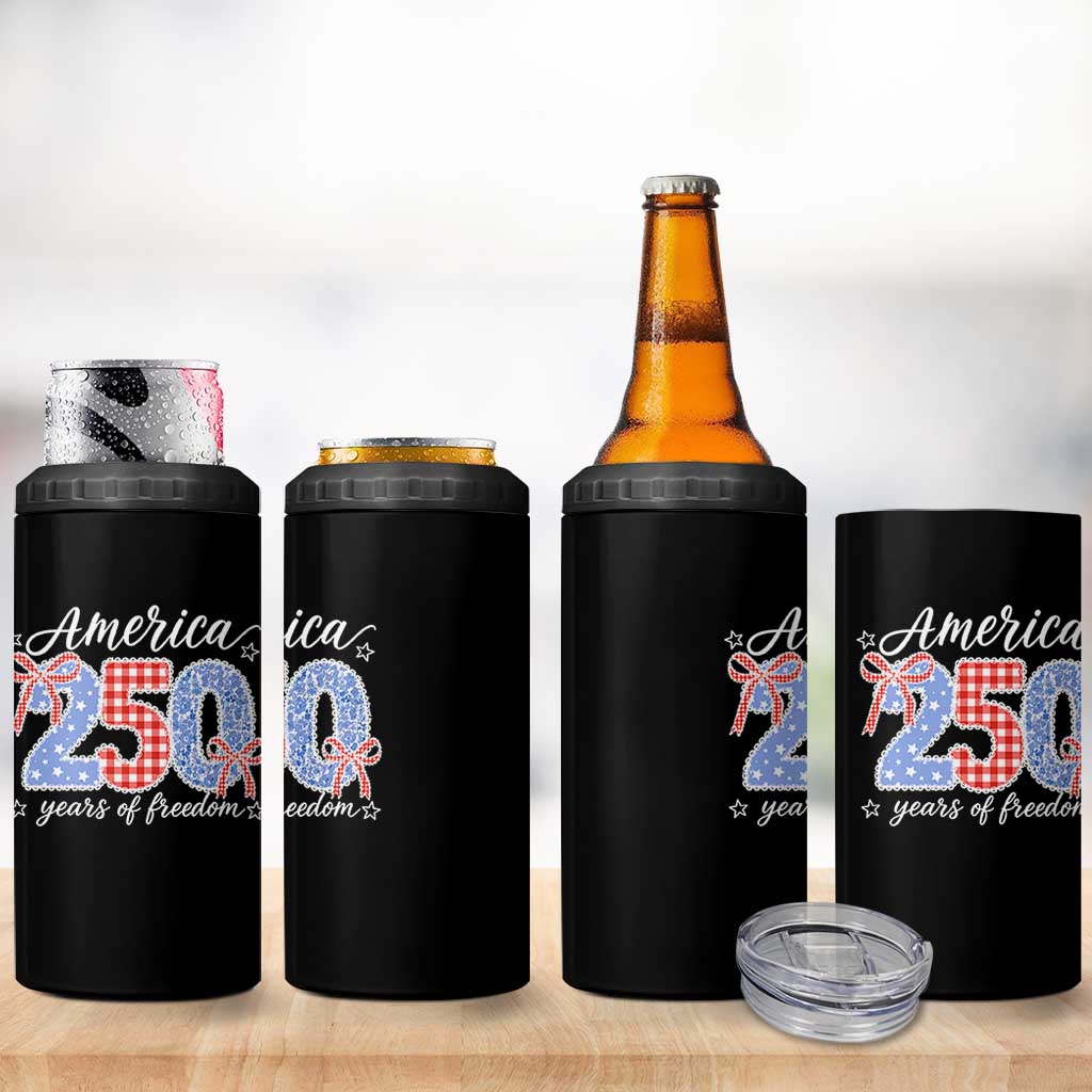 Girly America 250 Years Of Freedom 4 in 1 Can Cooler Tumbler 4th of July Coquette Bow