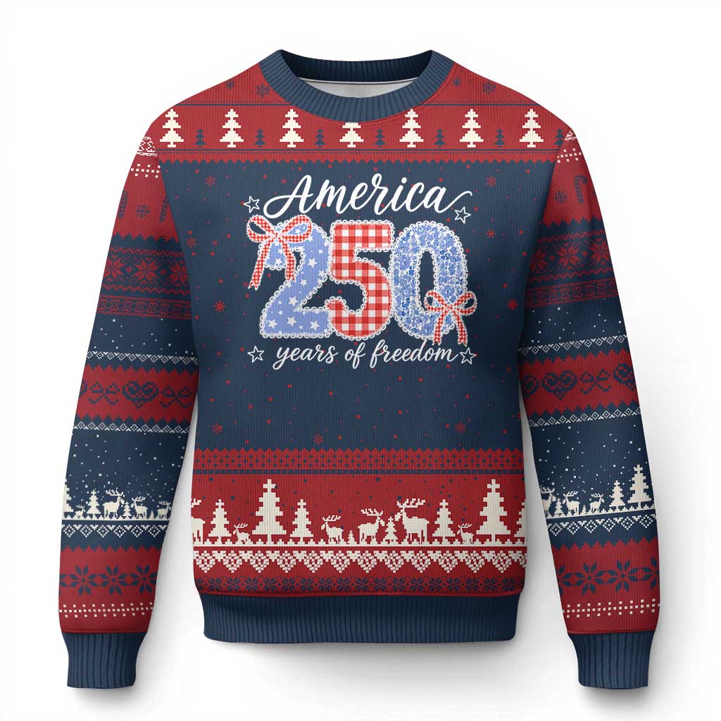 Girly America 250 Years Of Freedom Ugly Christmas Sweater 4th of July Coquette Bow