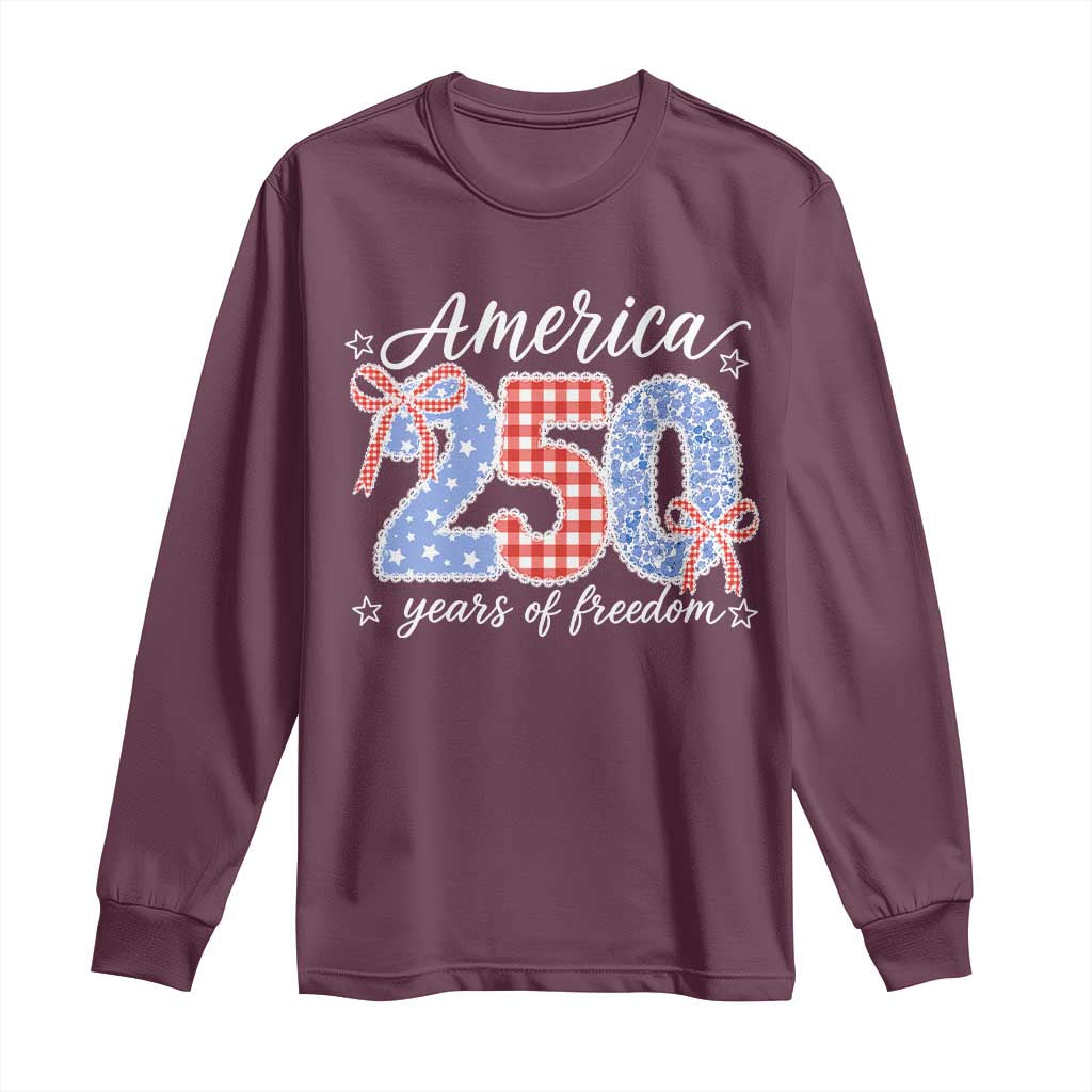 Girly America 250 Years Of Freedom Long Sleeve Shirt 4th of July Coquette Bow