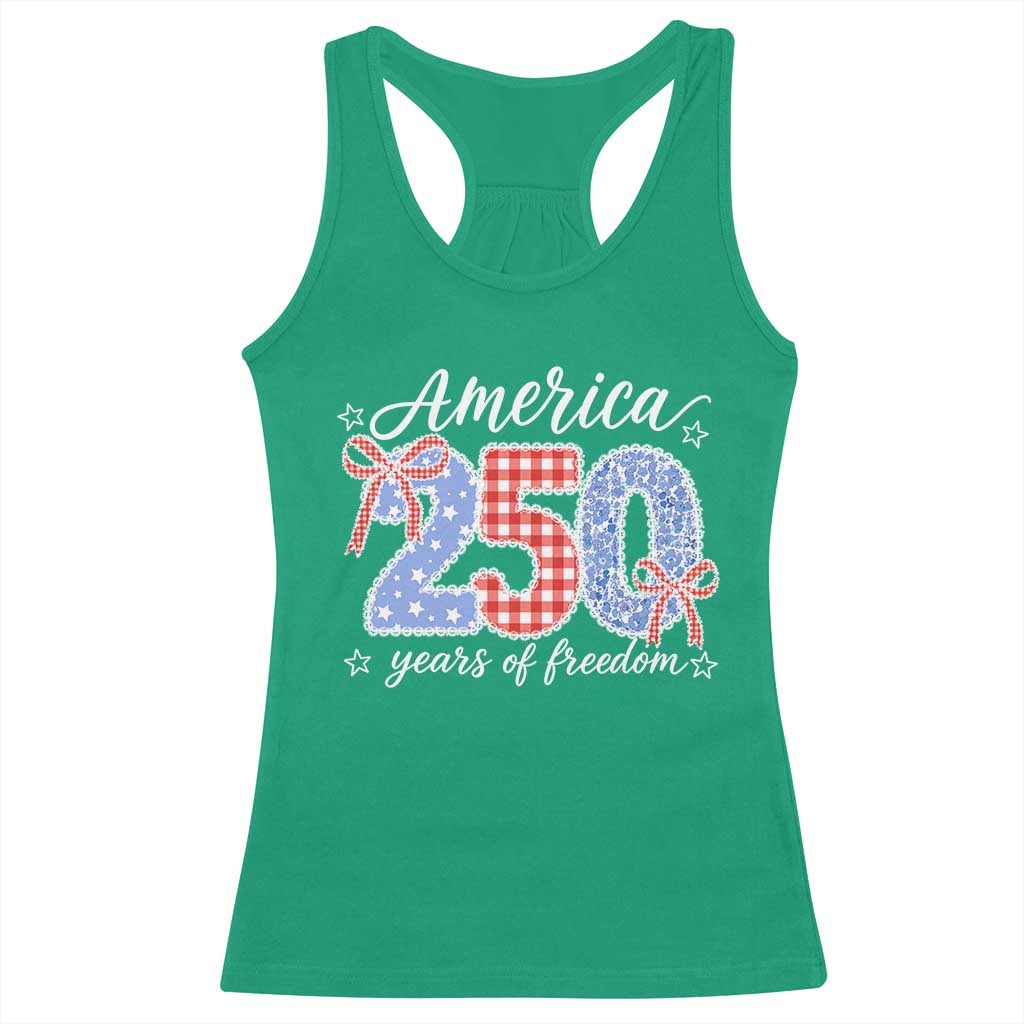 Girly America 250 Years Of Freedom Racerback Tank Top 4th of July Coquette Bow