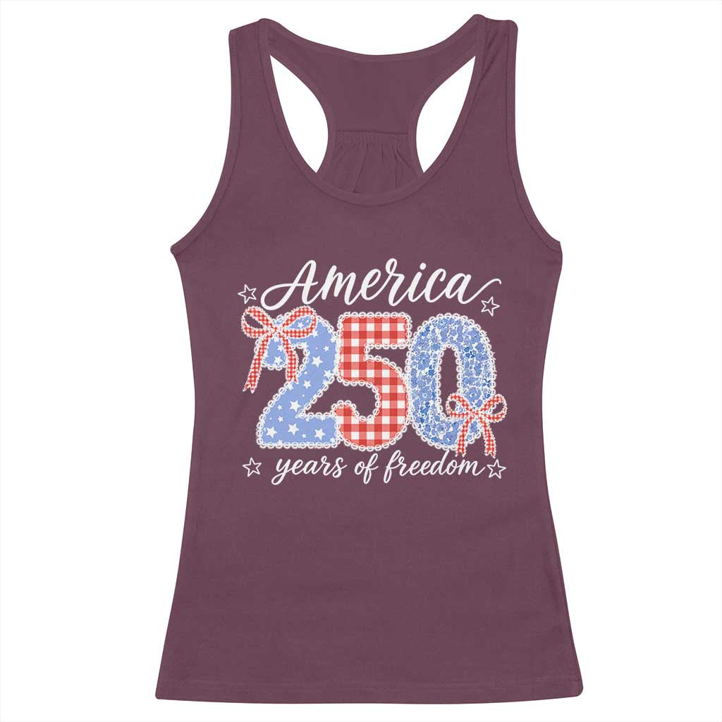 Girly America 250 Years Of Freedom Racerback Tank Top 4th of July Coquette Bow