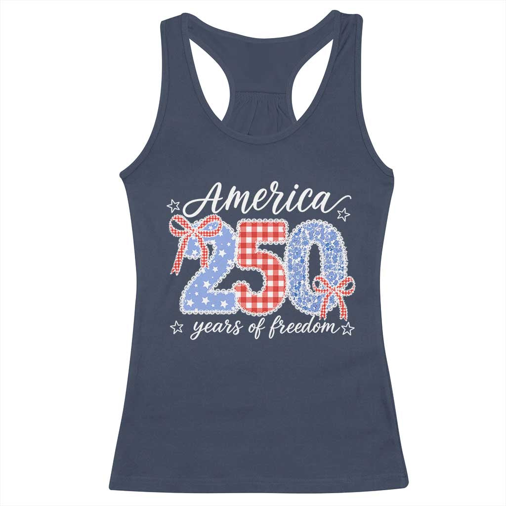 Girly America 250 Years Of Freedom Racerback Tank Top 4th of July Coquette Bow