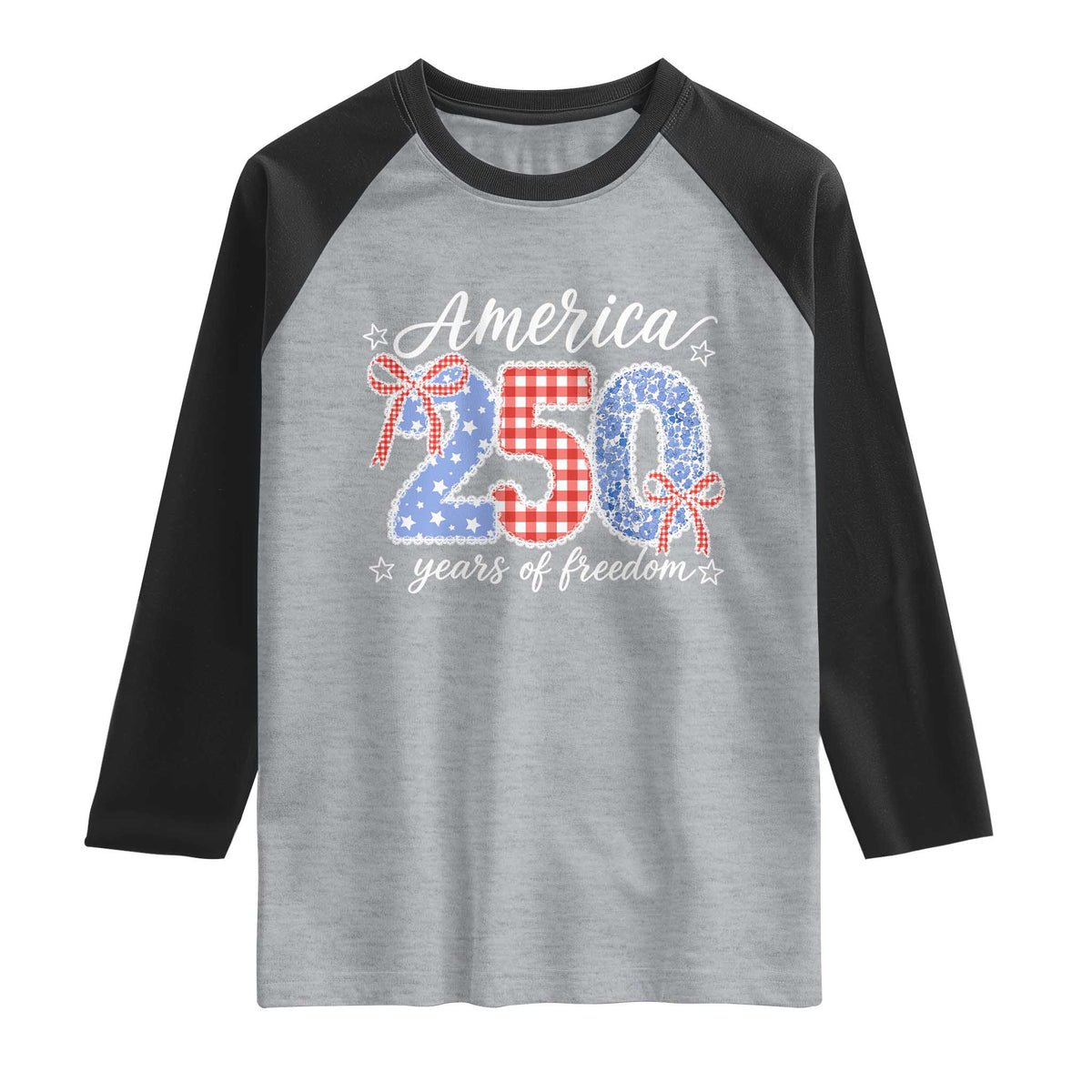 Girly America 250 Years Of Freedom Raglan Shirt 4th of July Coquette Bow