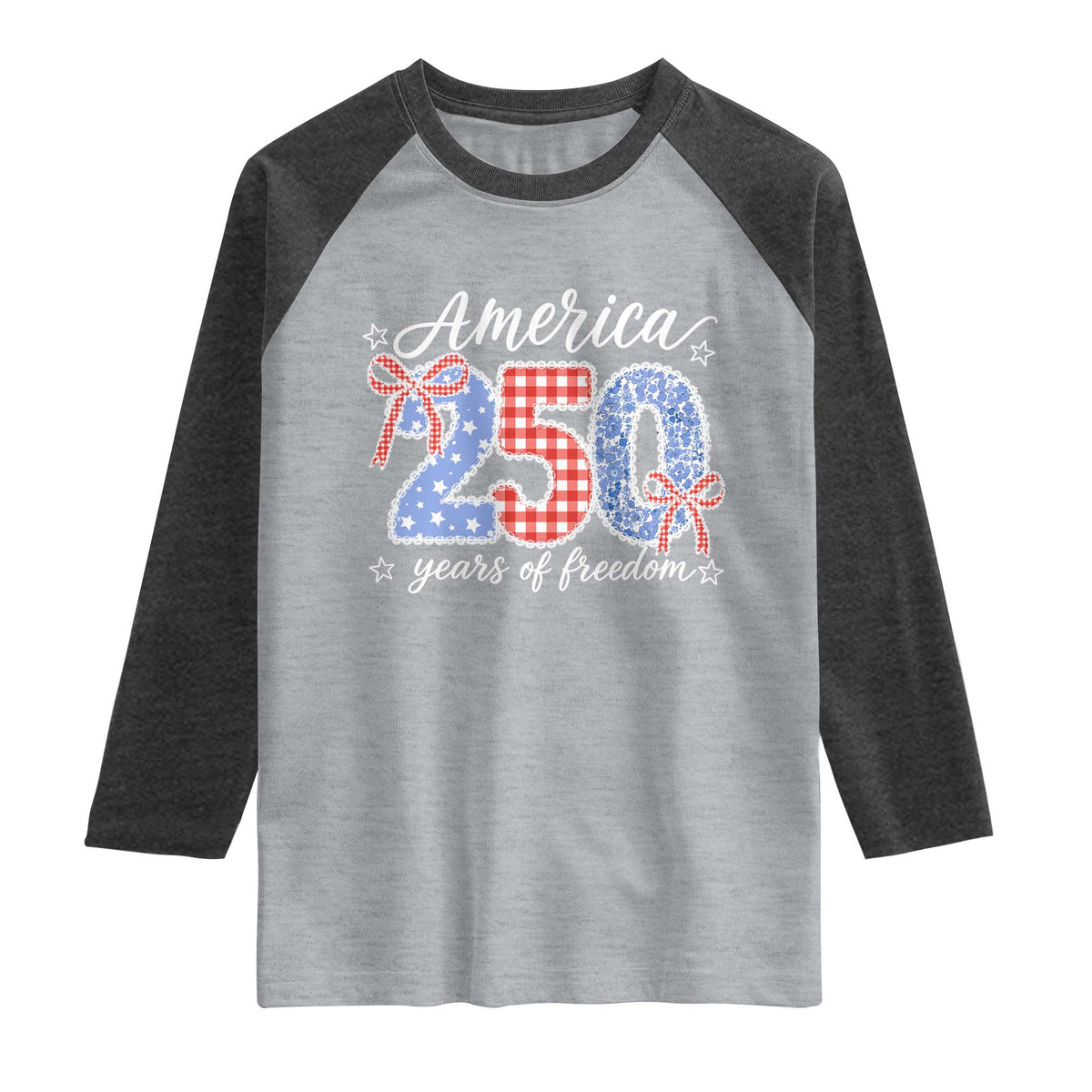 Girly America 250 Years Of Freedom Raglan Shirt 4th of July Coquette Bow
