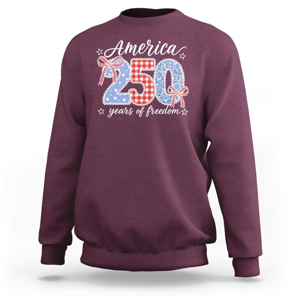 Girly America 250 Years Of Freedom Sweatshirt 4th of July Coquette Bow
