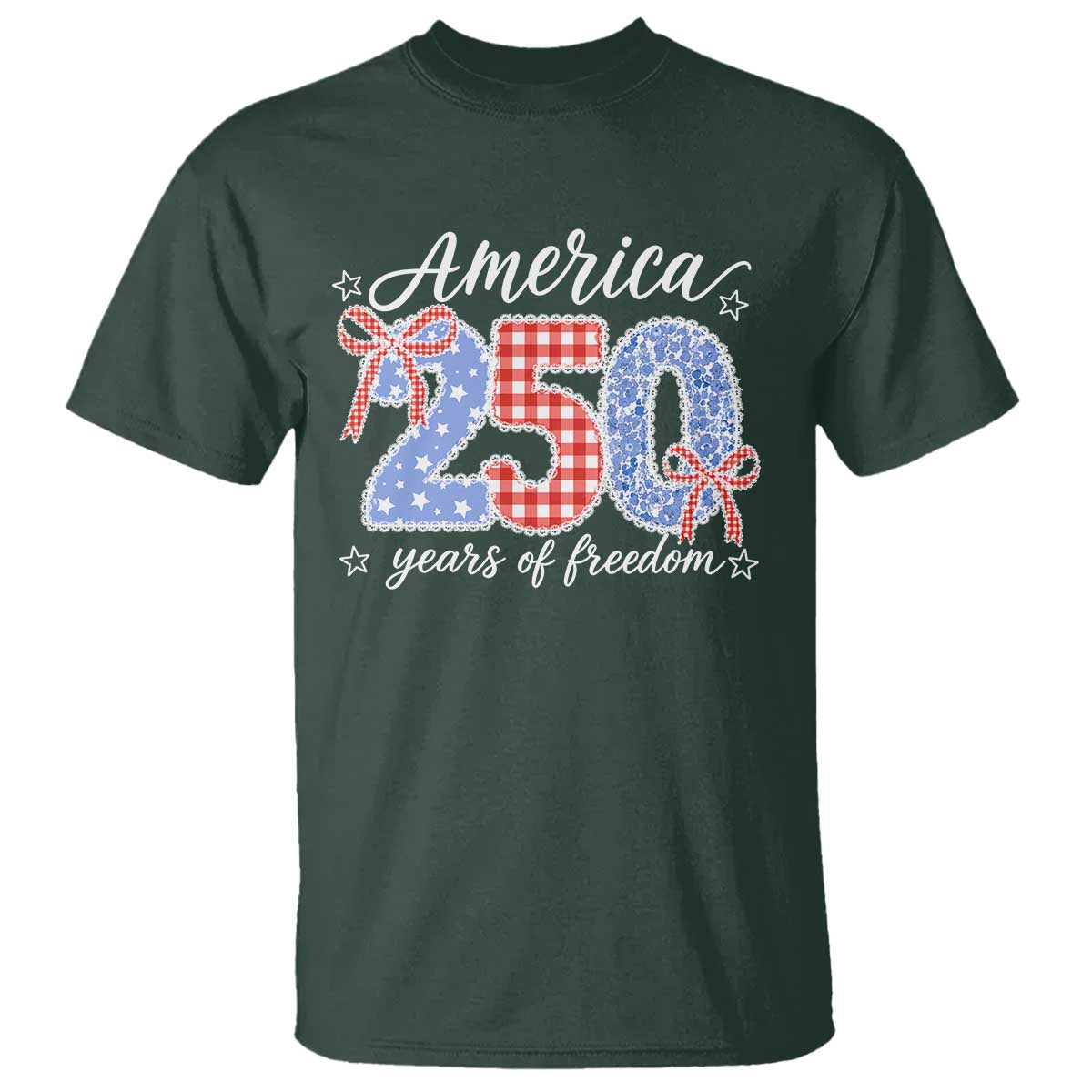 Girly America 250 Years Of Freedom T Shirt 4th of July Coquette Bow