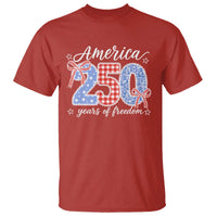 Girly America 250 Years Of Freedom T Shirt 4th of July Coquette Bow