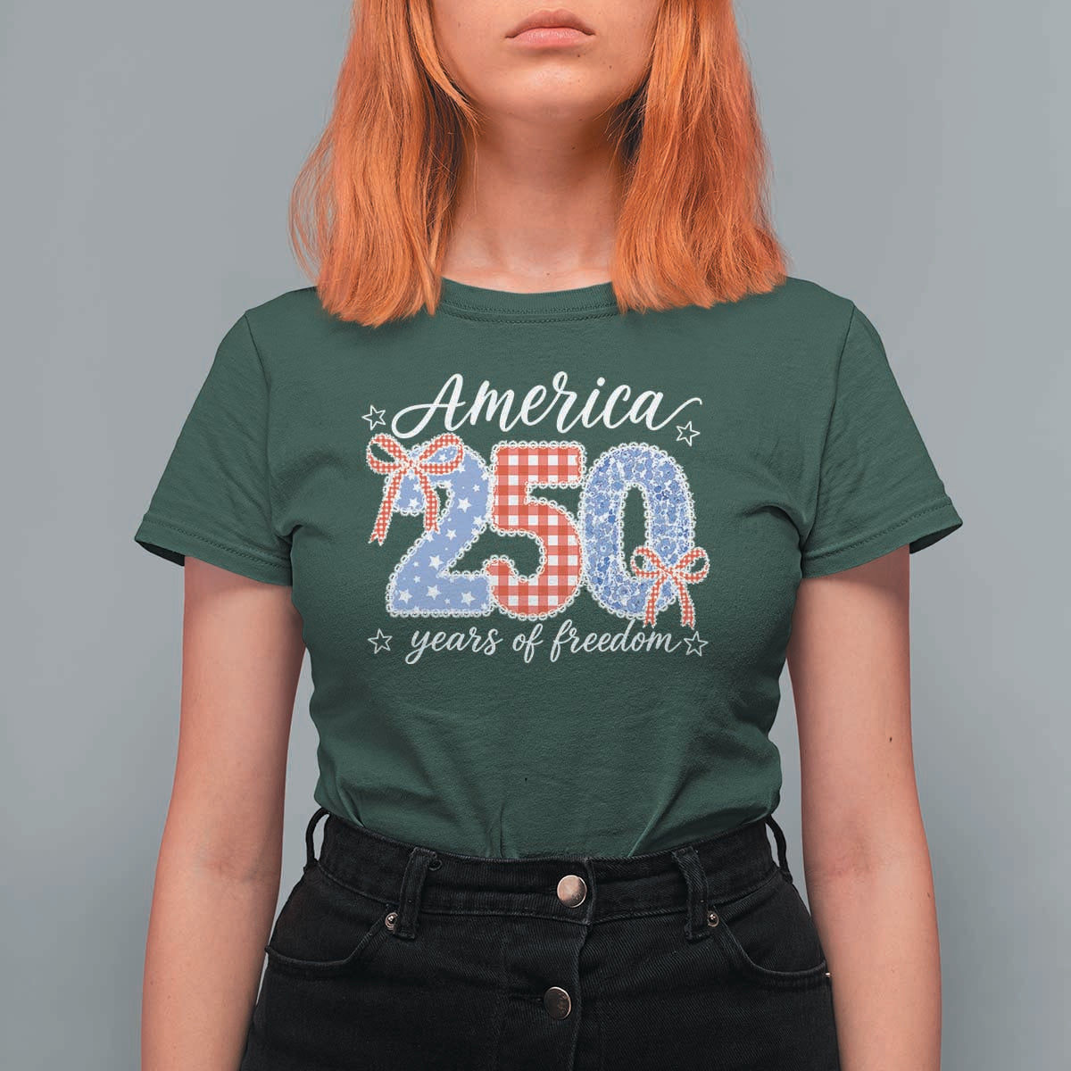 Girly America 250 Years Of Freedom T Shirt For Women 4th of July Coquette Bow