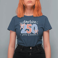 Girly America 250 Years Of Freedom T Shirt For Women 4th of July Coquette Bow