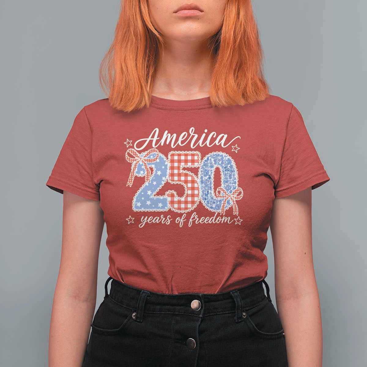 Girly America 250 Years Of Freedom T Shirt For Women 4th of July Coquette Bow