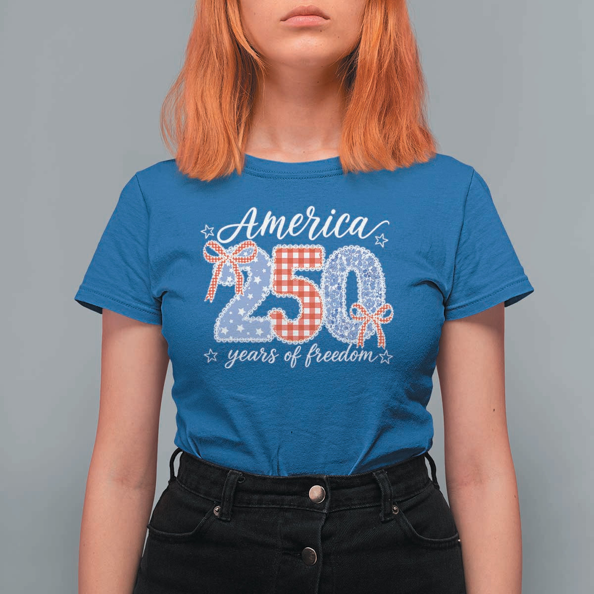 Girly America 250 Years Of Freedom T Shirt For Women 4th of July Coquette Bow