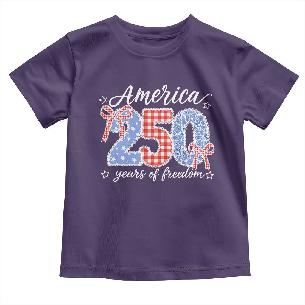 Girly America 250 Years Of Freedom Toddler T Shirt 4th of July Coquette Bow