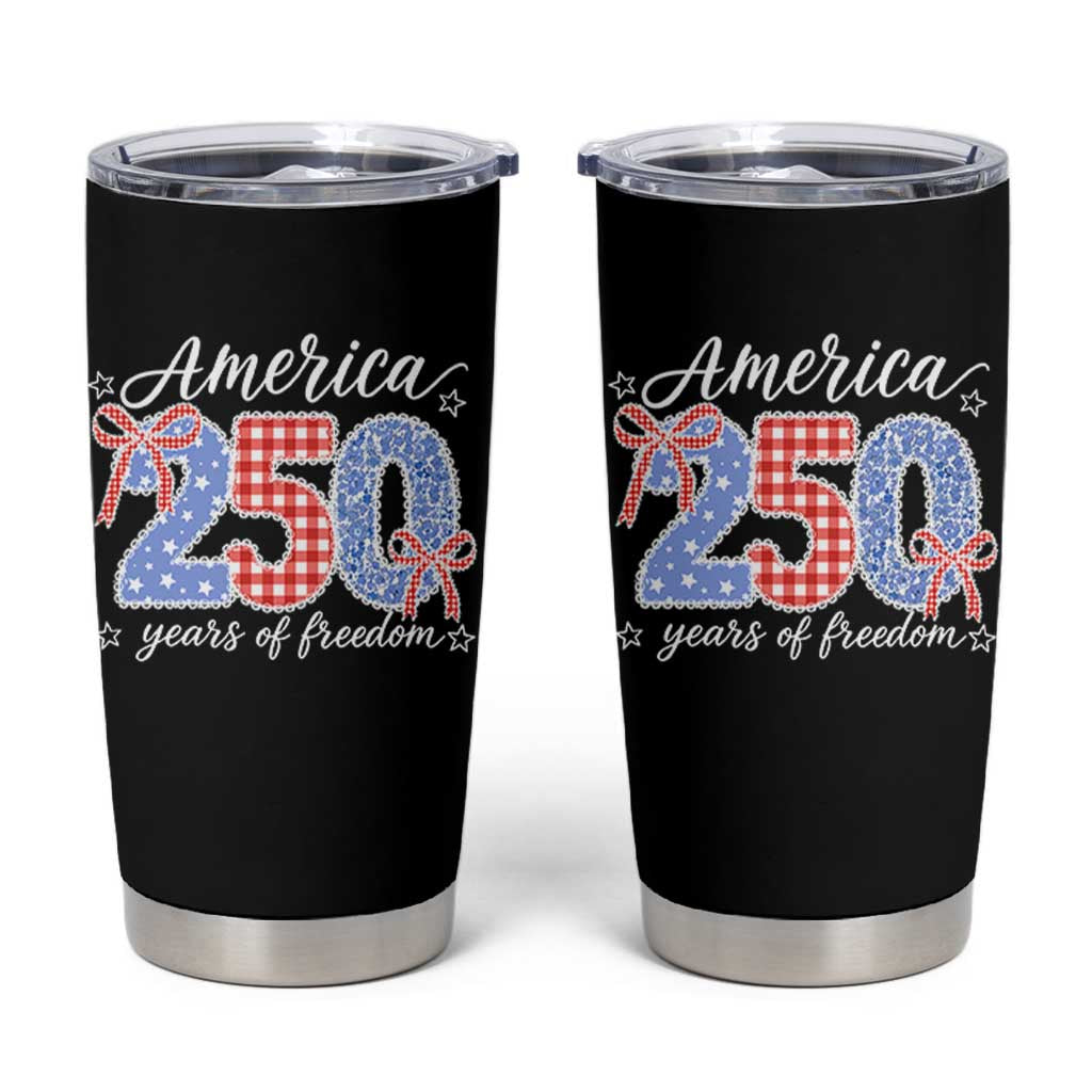 Girly America 250 Years Of Freedom Tumbler Cup 4th of July Coquette Bow
