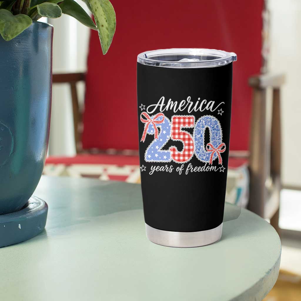 Girly America 250 Years Of Freedom Tumbler Cup 4th of July Coquette Bow