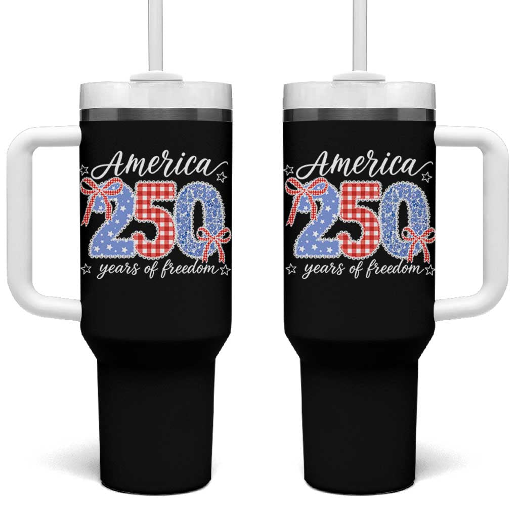 Girly America 250 Years Of Freedom Tumbler With Handle 4th of July Coquette Bow