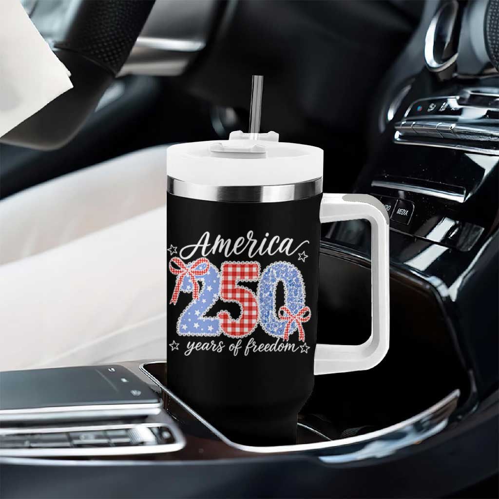 Girly America 250 Years Of Freedom Tumbler With Handle 4th of July Coquette Bow