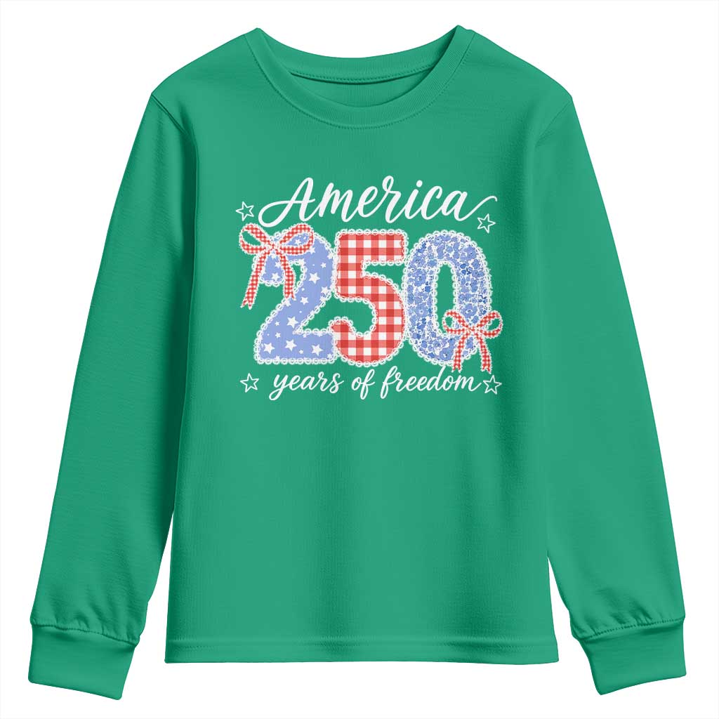 Girly America 250 Years Of Freedom Youth Sweatshirt 4th of July Coquette Bow