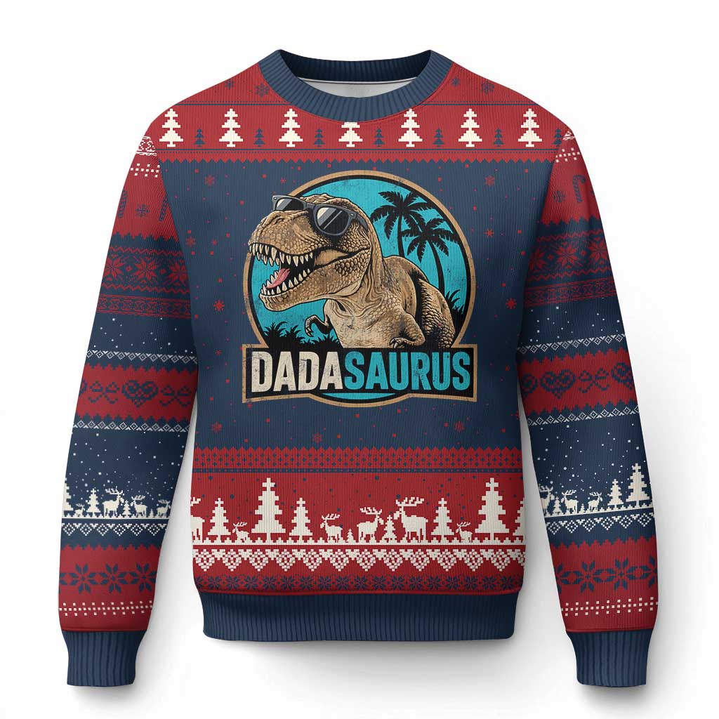 Dinosuar Dad Ugly Christmas Sweater Funny Dadasaurus Fathers Day Family Matching