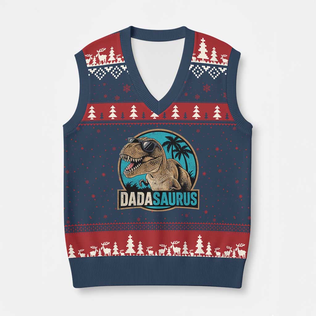 Dinosuar Dad V-Neck Knit Sweater Vest Funny Dadasaurus Fathers Day Family Matching