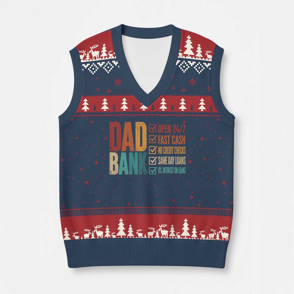 Dad Bank V-Neck Knit Sweater Vest Open 24 7 Fast Cash Funny Father's Day Gifts