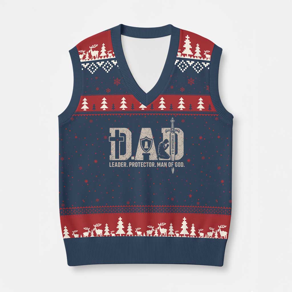 Christian Dad V-Neck Knit Sweater Vest Father Leader Protector Man Of God