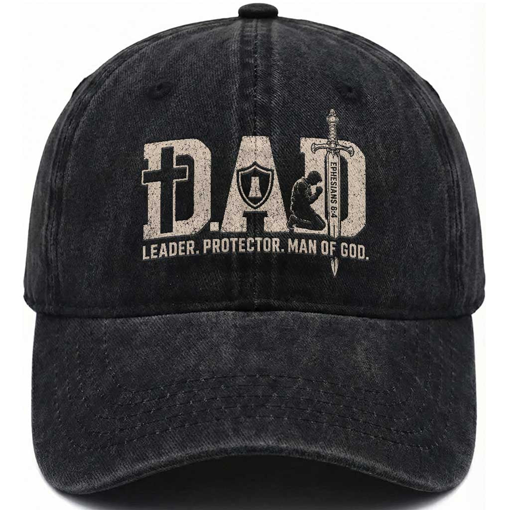 Christian Dad Washed Cotton Baseball Cap Father Leader Protector Man Of God