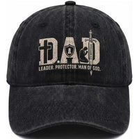 Christian Dad Washed Cotton Baseball Cap Father Leader Protector Man Of God