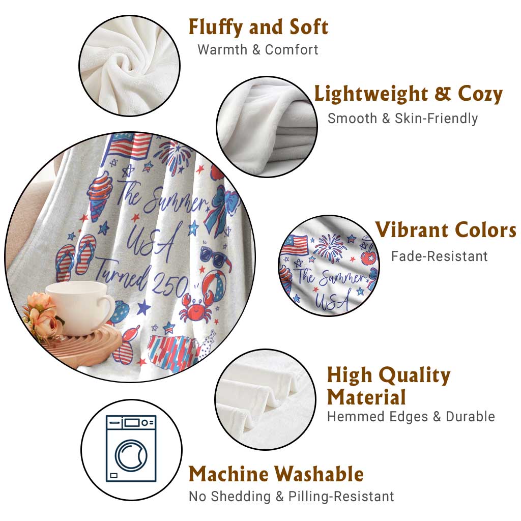 The Summer USA Turned 250 1776 2026 4th of July Throw Blanket