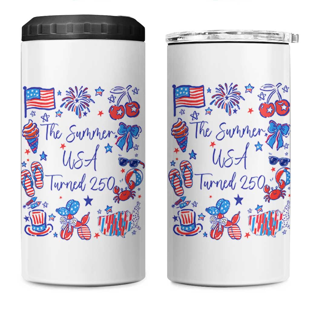 The Summer USA Turned 250 1776 2026 4th of July 4 in 1 Can Cooler Tumbler