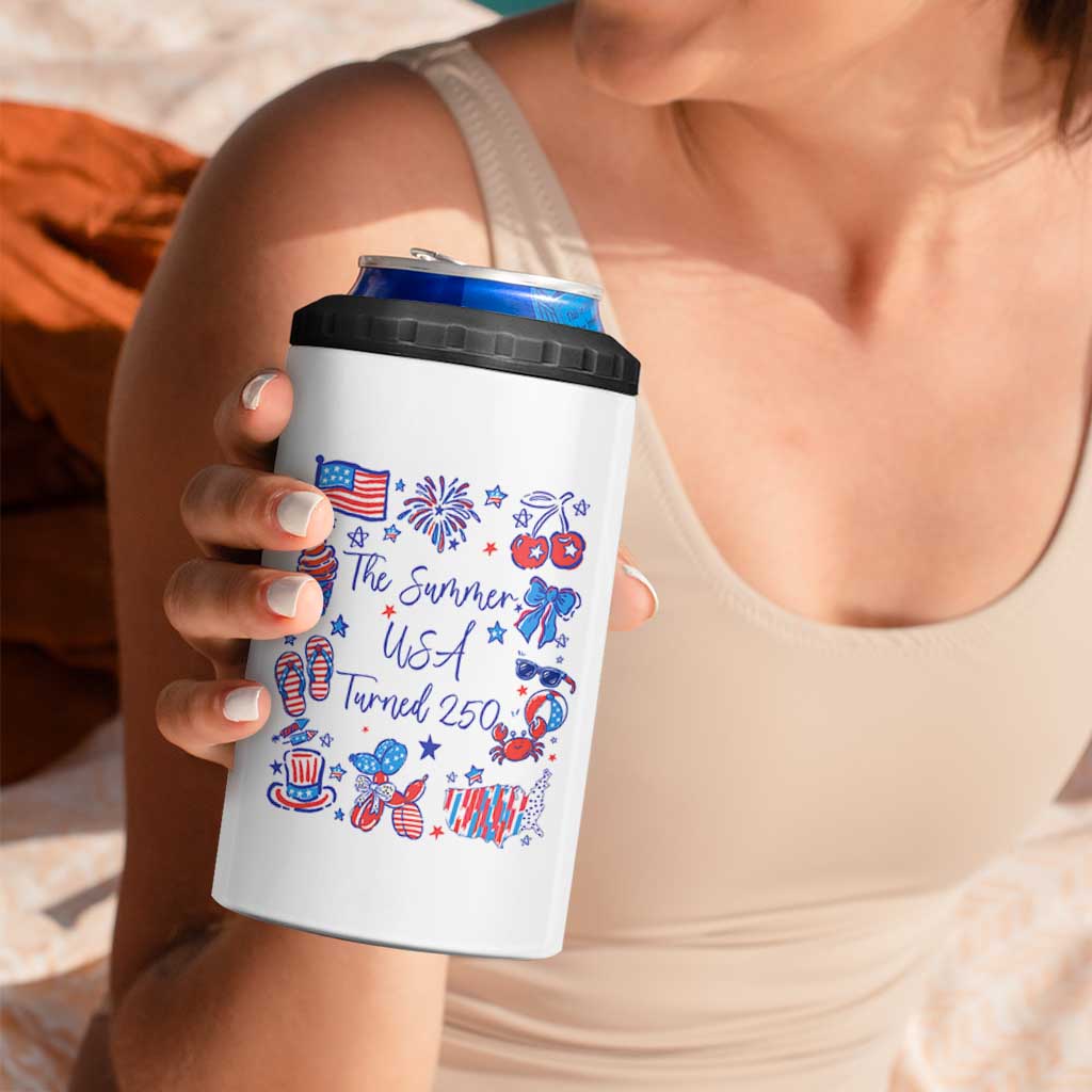 The Summer USA Turned 250 1776 2026 4th of July 4 in 1 Can Cooler Tumbler
