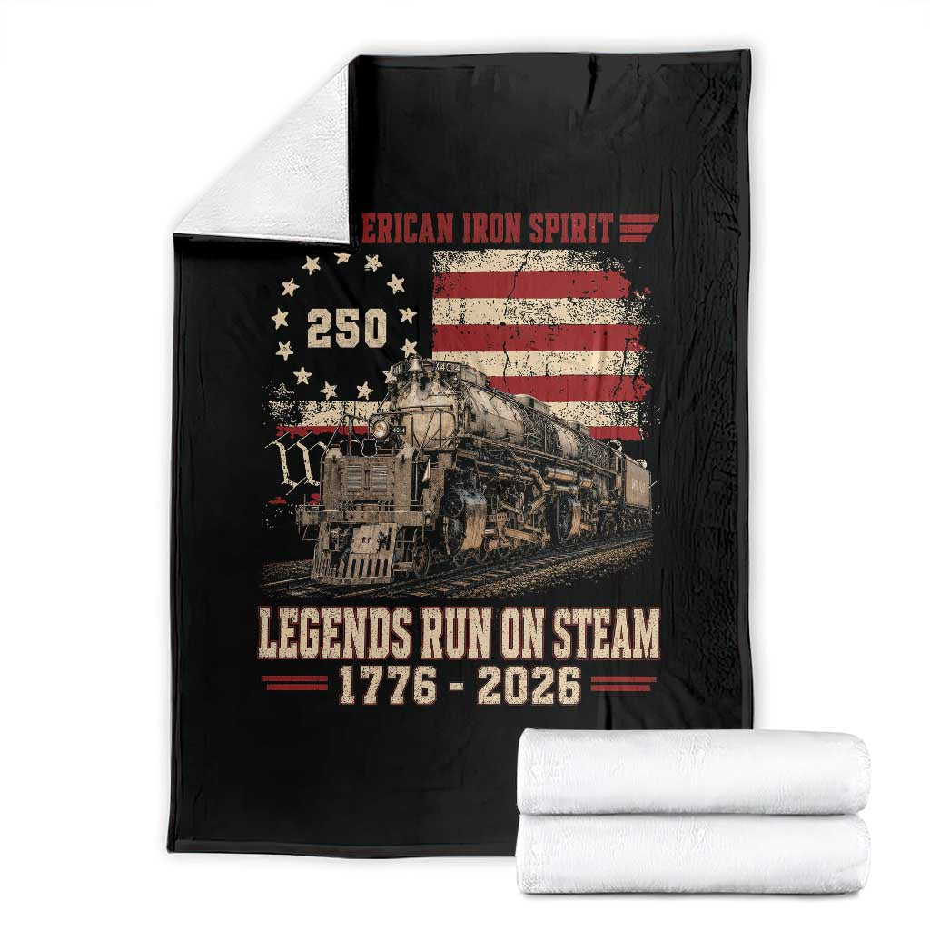 Train USA 250th Anniversary Throw Blanket American Iron Spirit Steam Locomotive Railroad Train Engine