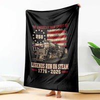 Train USA 250th Anniversary Throw Blanket American Iron Spirit Steam Locomotive Railroad Train Engine