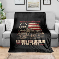 Train USA 250th Anniversary Throw Blanket American Iron Spirit Steam Locomotive Railroad Train Engine