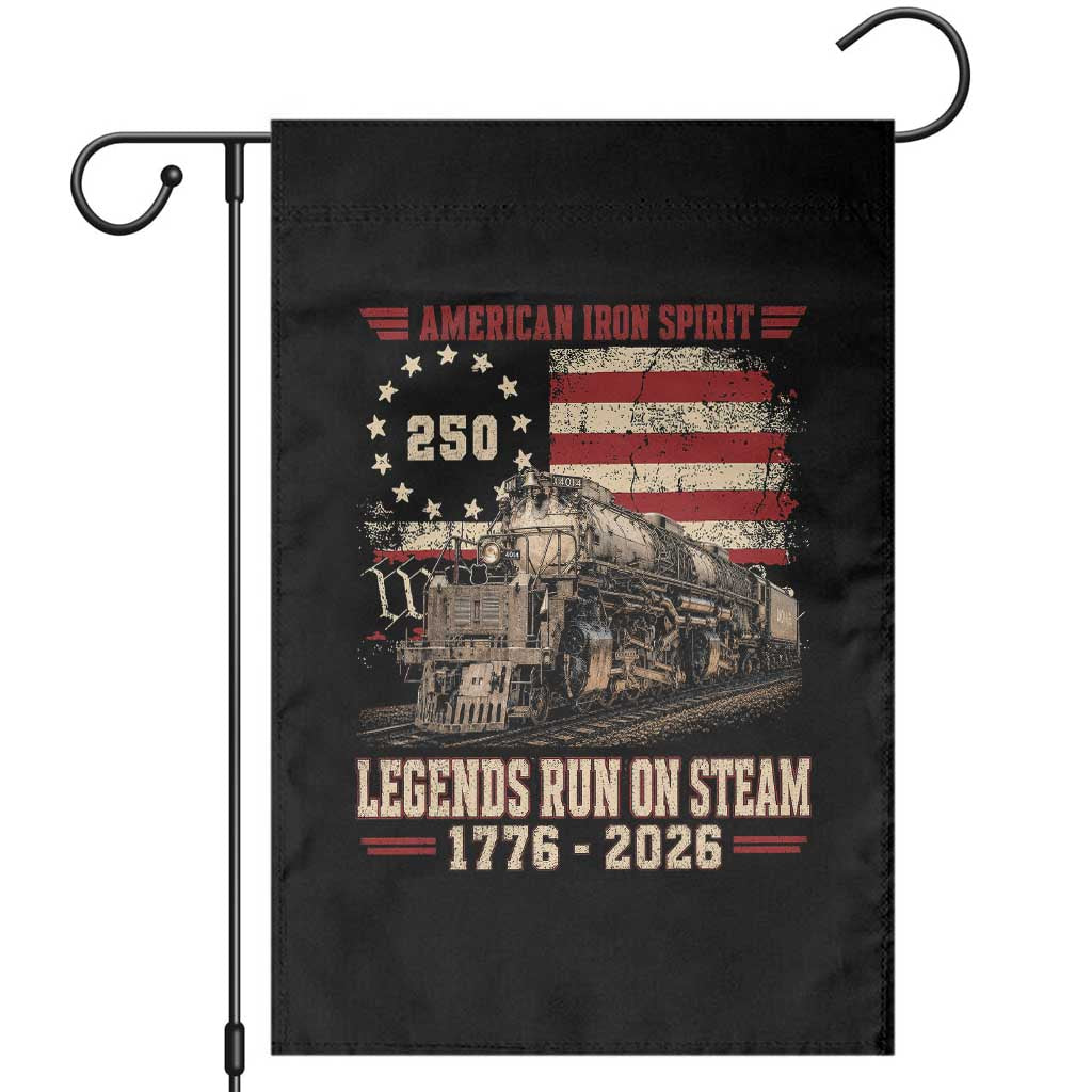 Train USA 250th Anniversary Garden Flag American Iron Spirit Steam Locomotive Railroad Train Engine