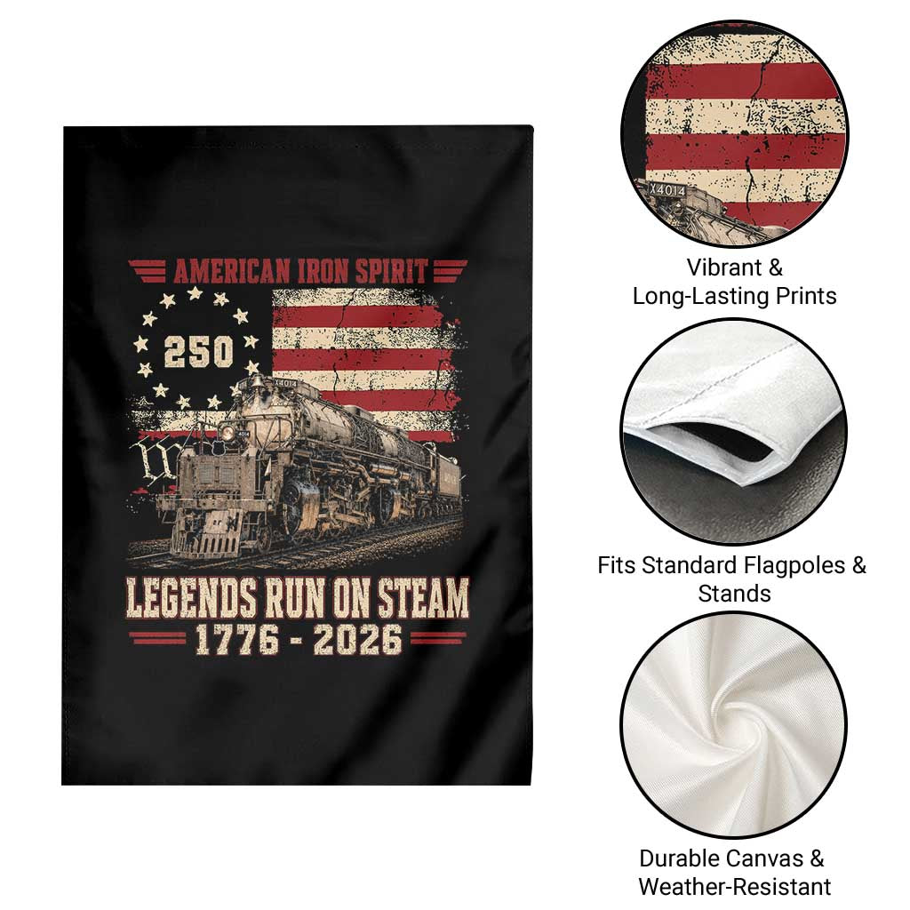 Train USA 250th Anniversary Garden Flag American Iron Spirit Steam Locomotive Railroad Train Engine