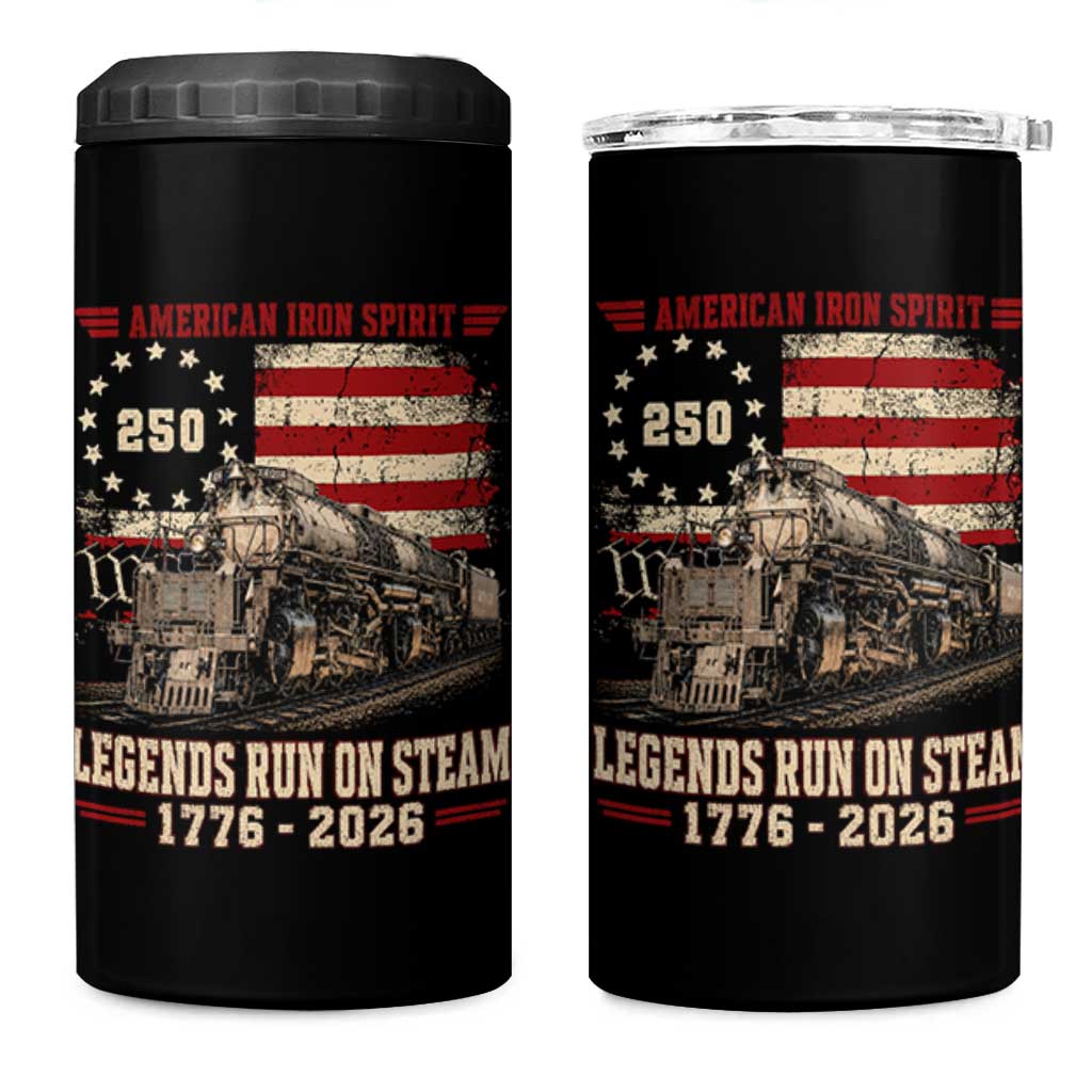 Train USA 250th Anniversary 4 in 1 Can Cooler Tumbler American Iron Spirit Steam Locomotive Railroad Train Engine