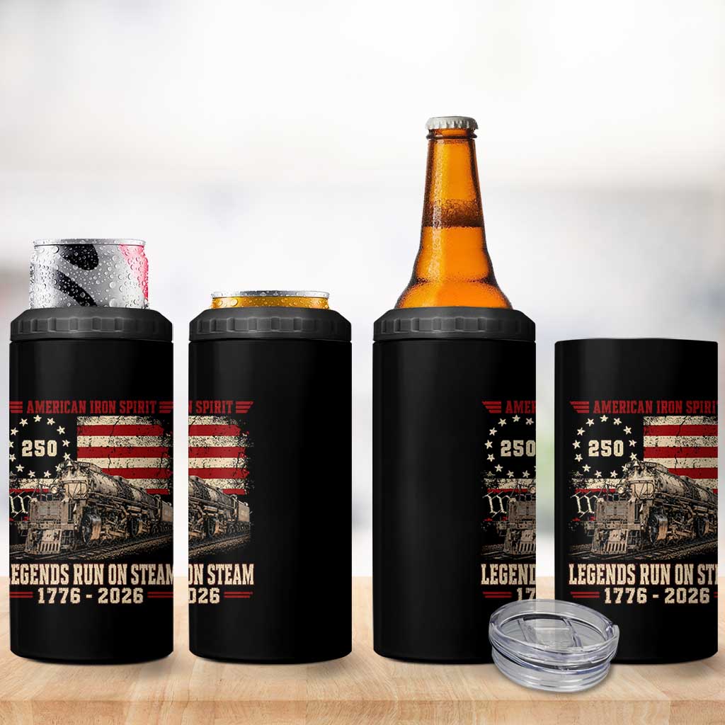 Train USA 250th Anniversary 4 in 1 Can Cooler Tumbler American Iron Spirit Steam Locomotive Railroad Train Engine