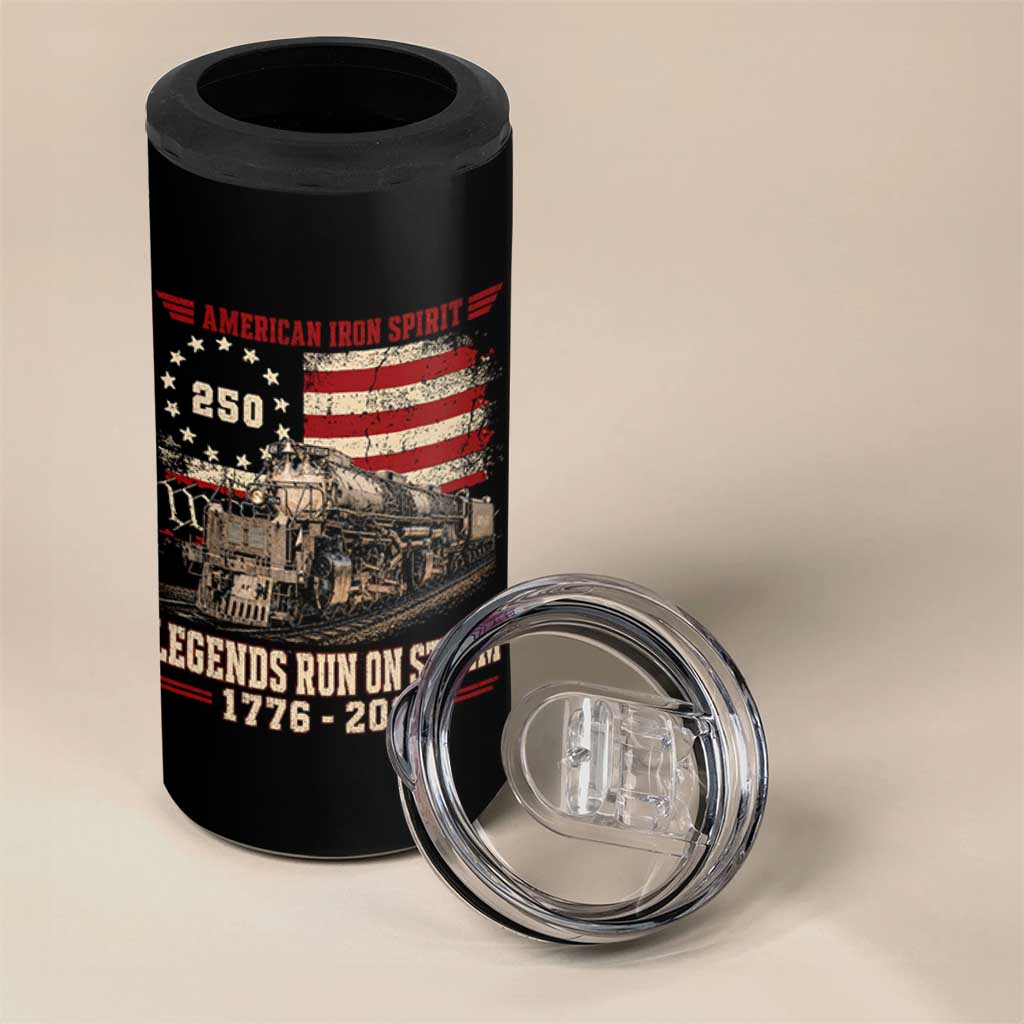 Train USA 250th Anniversary 4 in 1 Can Cooler Tumbler American Iron Spirit Steam Locomotive Railroad Train Engine