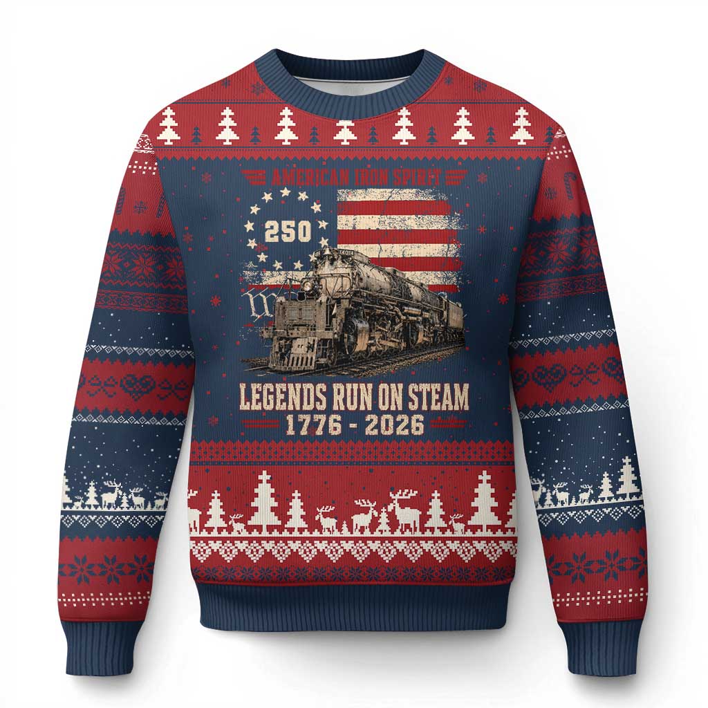 Train USA 250th Anniversary Ugly Christmas Sweater American Iron Spirit Steam Locomotive Railroad Train Engine