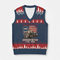 Train USA 250th Anniversary V-Neck Knit Sweater Vest American Iron Spirit Steam Locomotive Railroad Train Engine