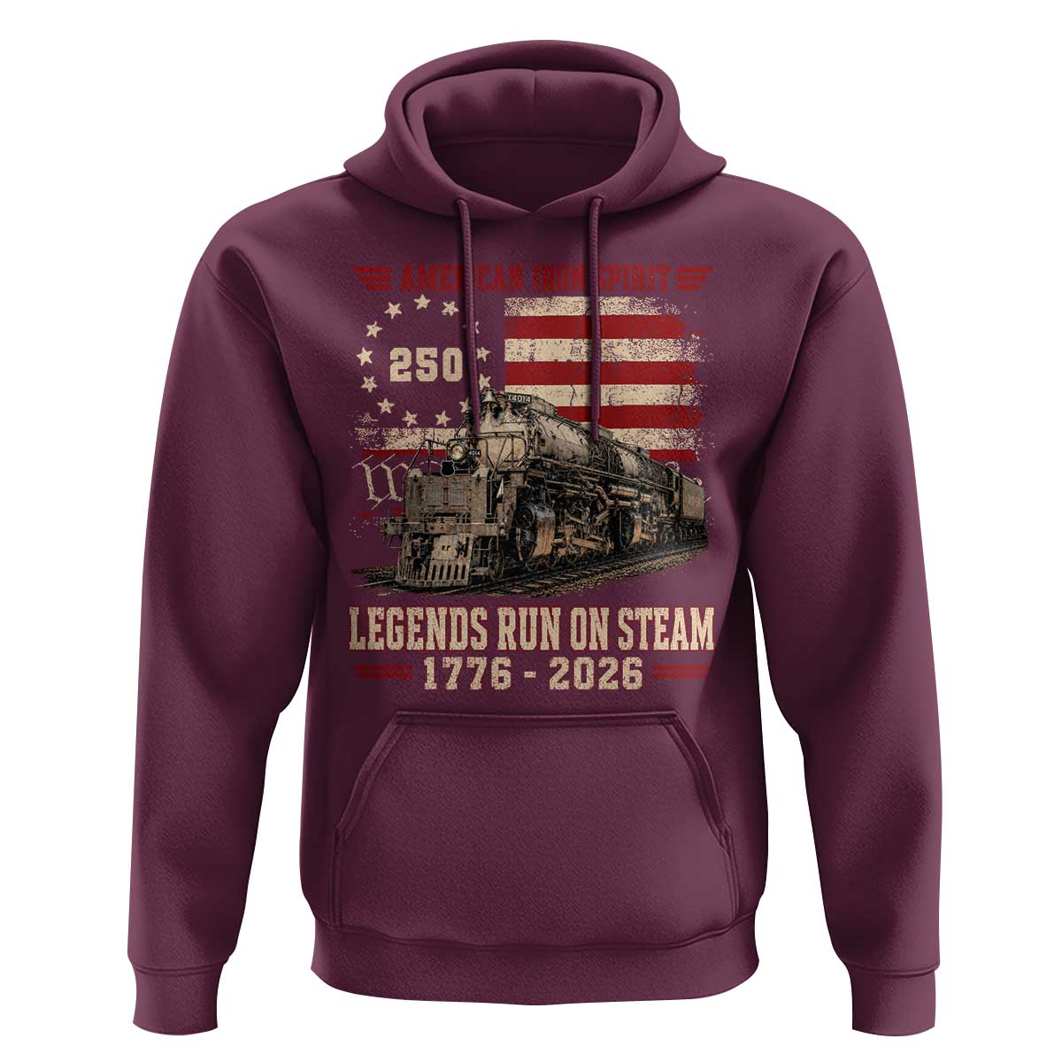 Train USA 250th Anniversary Hoodie American Iron Spirit Steam Locomotive Railroad Train Engine